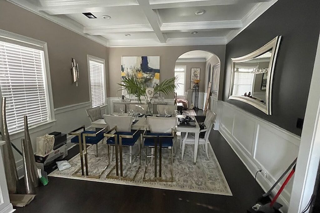 Finished dining room after whole-home water damage restoration in Dacula GA